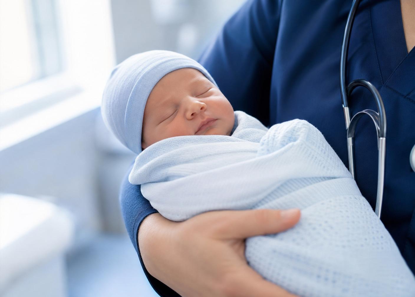 Newborn baby being cradled by a nurse
